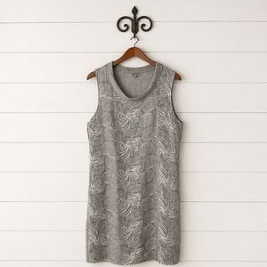 Lina Tomei Italian Linen Embroidered Tunic Dress XL Taupe Lagenlook Minimalist
